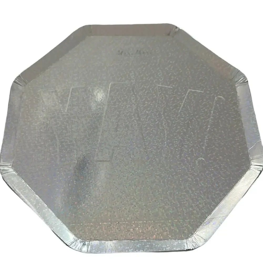 Meri Meri Party Supplies (16) Yay! Plates (16) Rainbow Fringe Silver Foil Napkin